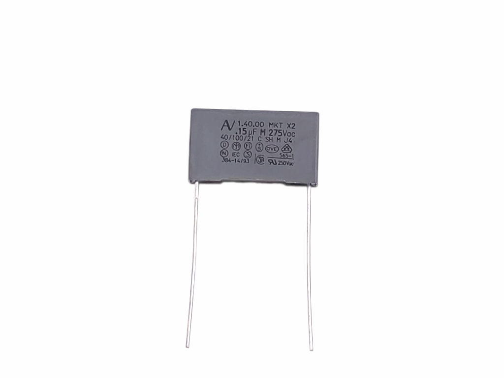 Kondenzátor odrušovací 0.15uF / 275V AC X2 MKT polypropylen ( 150nF, 154, 154J ) RM= 22.5 mm