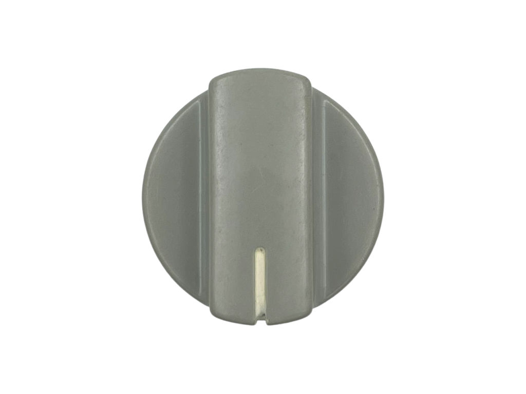 Náhradní knoflík ke sporáku Mora 2120, Gorenje 811480, 425261, knoflík termostatu trouby, šedý, orientace ukazatele k hřídeli - D