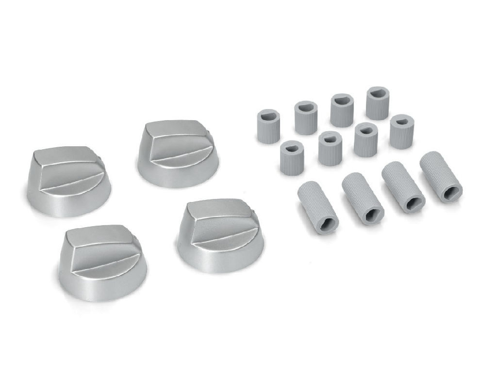 Náhradní knoflíky ke sporáku, univerzální stříbrný - sada 4ks s redukcemi