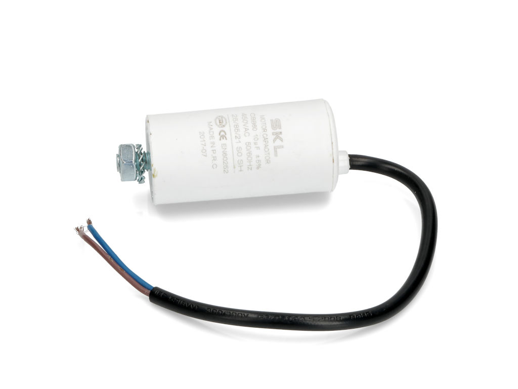 Rozběhový kondenzátor 10.0 uF ( 10uf ) 450V 50/60Hz CBB60 SKL, kabel 25cm, motorový běhový kondenzátor