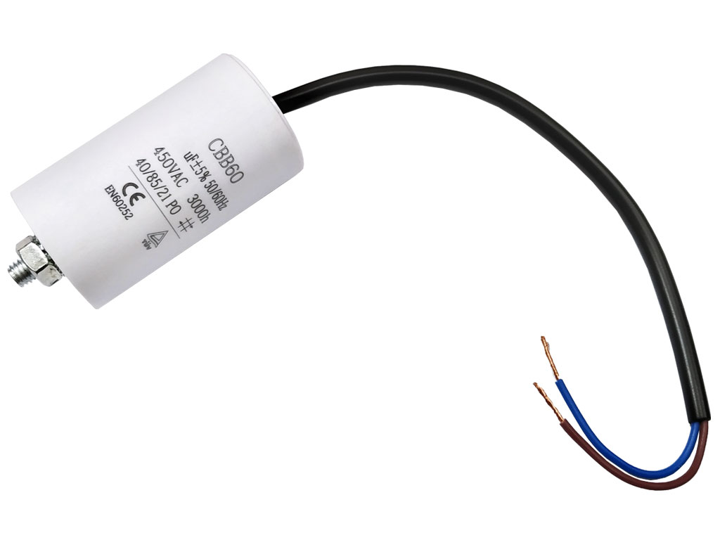 Rozběhový kondenzátor 12.0 uF ( 12.0uf ) 450V 50/60Hz CBB60 SKL, kabel 25cm, motorový běhový kondenzátor
