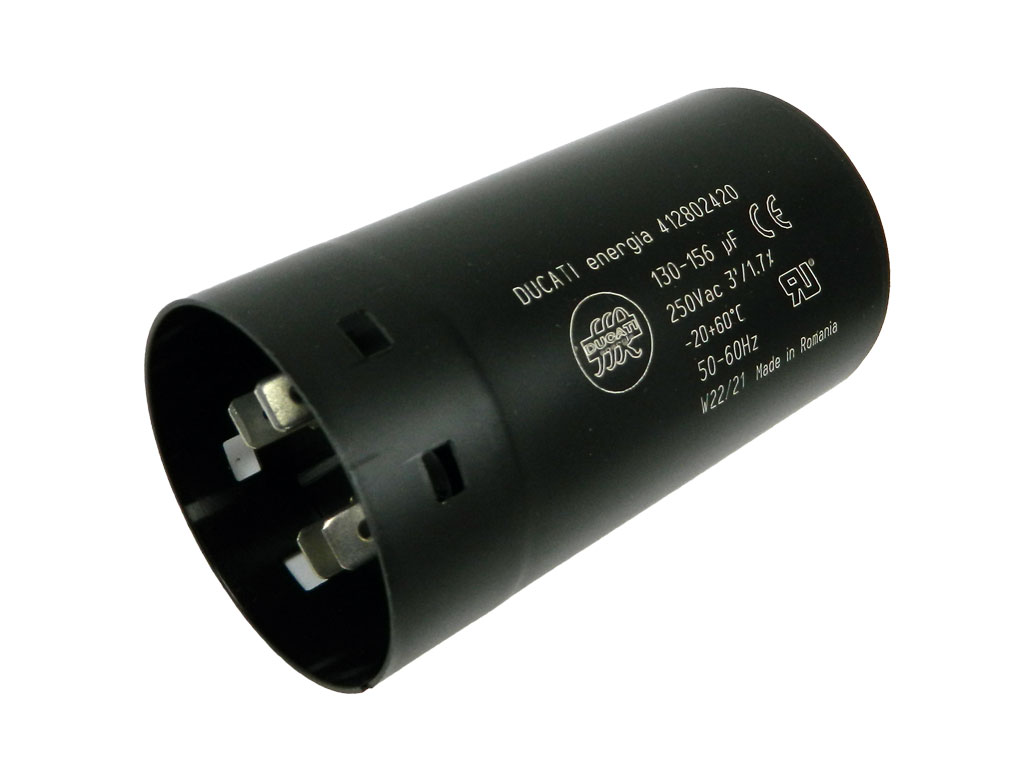 Rozběhový kondenzátor 130 - 156uF / 250V,  konektory, motorový kondenzátor