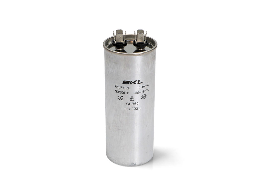 Rozběhový kondenzátor 65.0 uF ( 65,0uf ) 450V 50/60Hz CBB65 SKL, konektory faston 6.3mm, motorový běhový kondenzátor