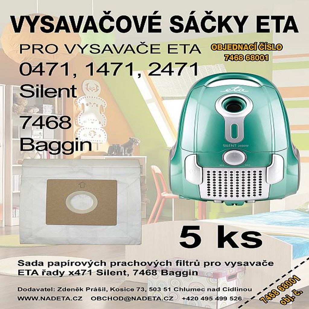 Sáčky a filtry papírové 5ks vysavače Eta x458, x460, x466, x471, x472, 1483, 1866, 7468 ( ETA 7468 68001 )