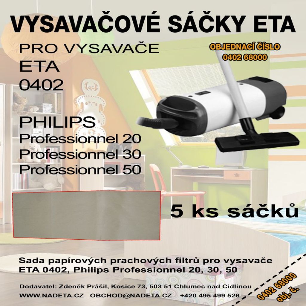 Sáčky do vysavače Eta 0402, papírové pytlíky do vysavače sada 5ks ( ETA 0402 68001, ETA 0402 68802  )