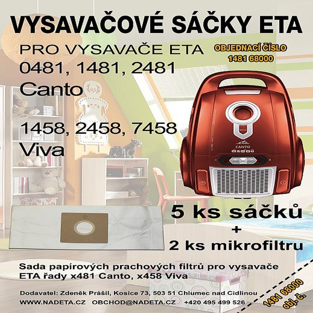 Sáčky do vysavače Eta 0481, 1481, 2481 Canto, 5+2ks, filtry papírové ( ETA 1481 68000 )