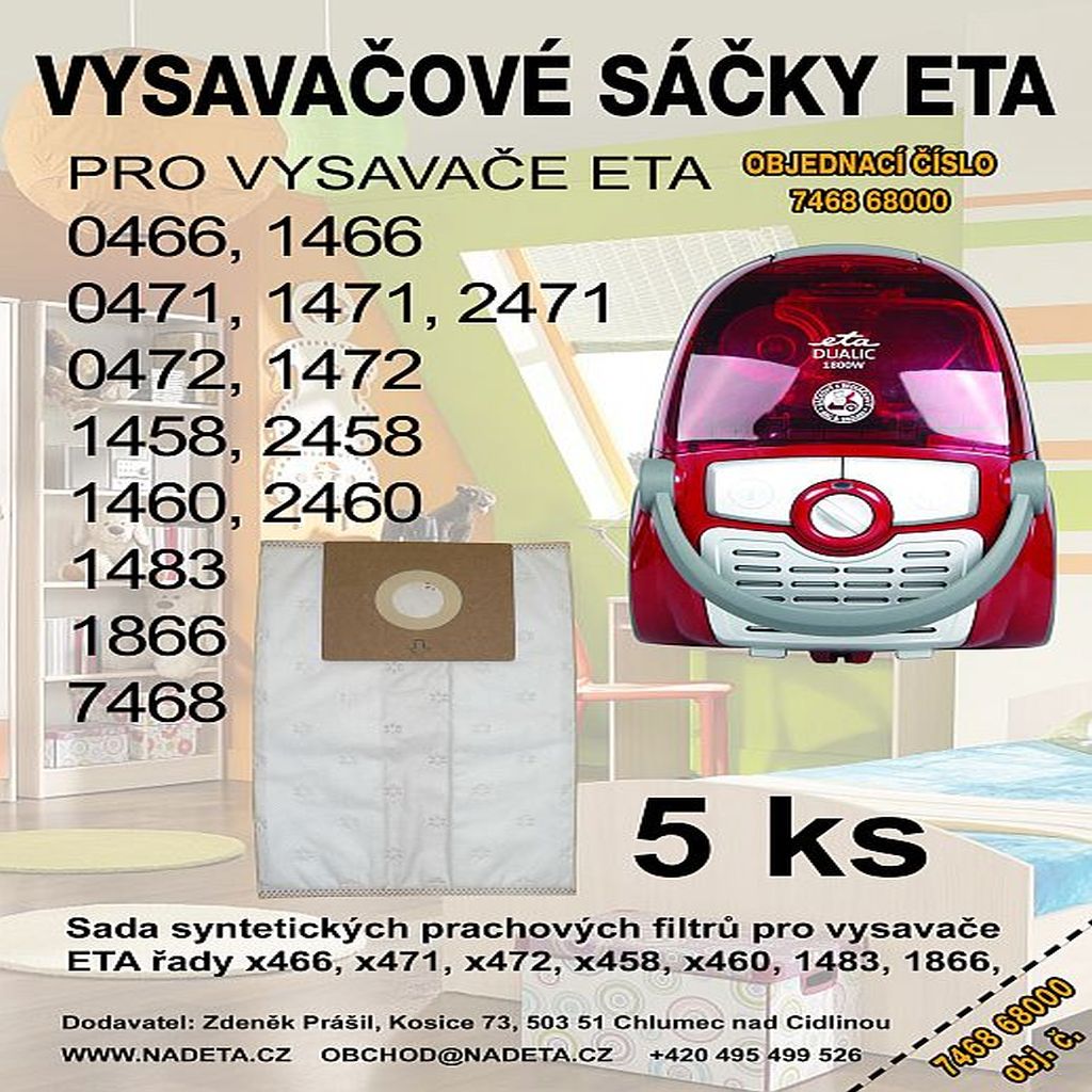 Sáčky do vysavače a filtry syntetické 5ks vysavače Eta x458, x460, x466, x471, x472, 1483, 1866, 7468 ( ETA 7468 68000 )