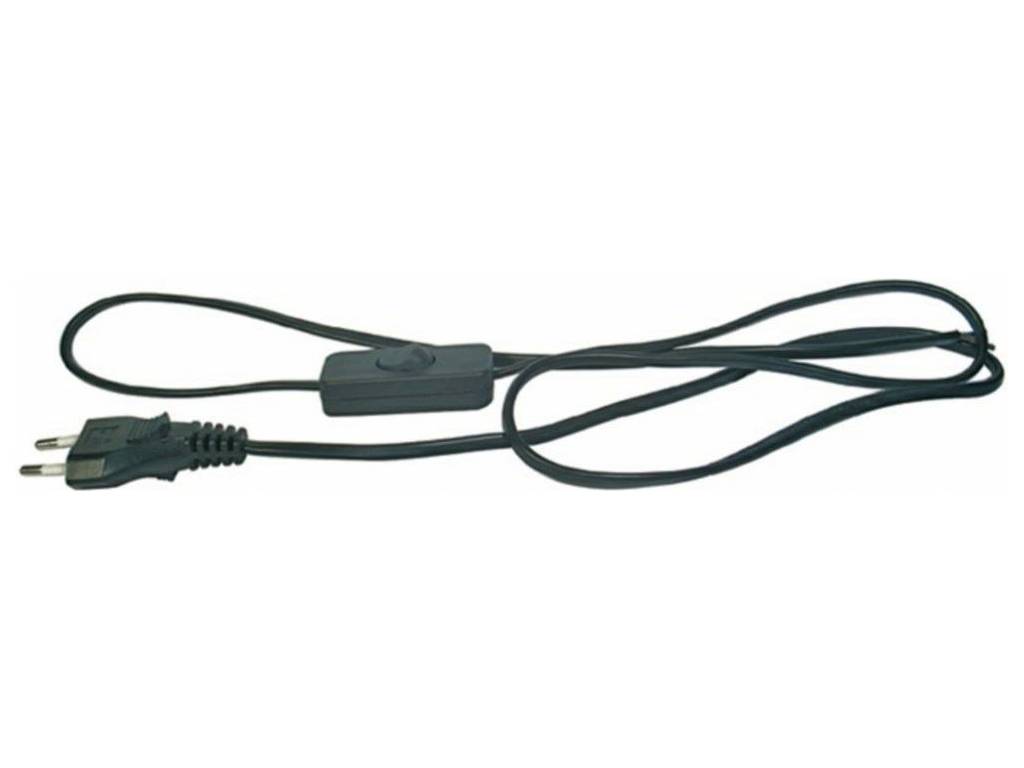 Síťový kabel, flexo šňůra 2x 0.75mm2 s vypínačem 250V 2.5A, dvojlinka černá plochá 2m 