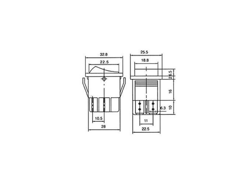 Tlačítko kolébkové 15A, 22,7 x 31 mm