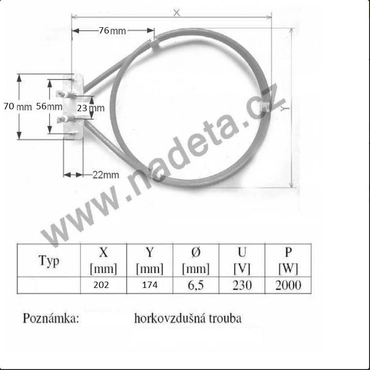 Topné těleso 2000W 230V 1/19 kruhové těleso trouby sporáku 