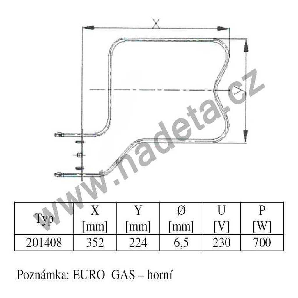 Topné těleso 700 W Gas sporákové horní 2120/60/70, 3100/27