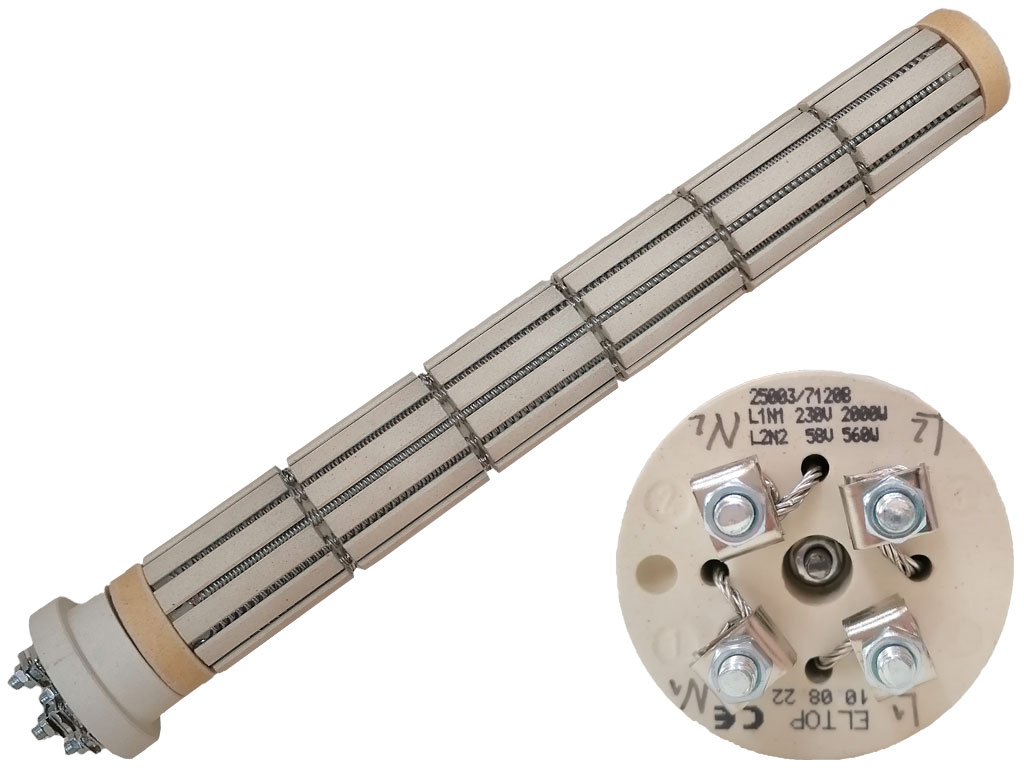 Topné těleso keramické 1x2000W / 230V + 1x560W / 58V, suché topné těleso