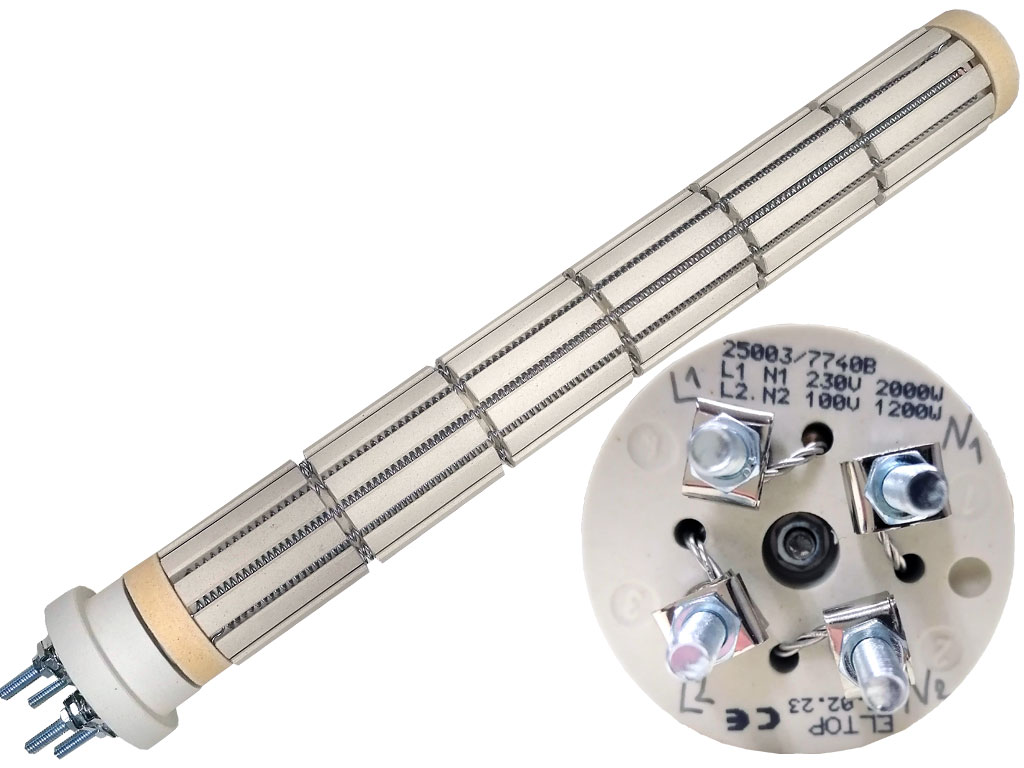 Topné těleso keramické 2000W / 230V + 1200W / 100V, suché topné těleso