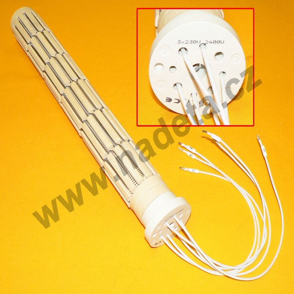 Topné těleso keramické 2400 W 3 x 230 V, á 800 W, 6 článků, 38 cm