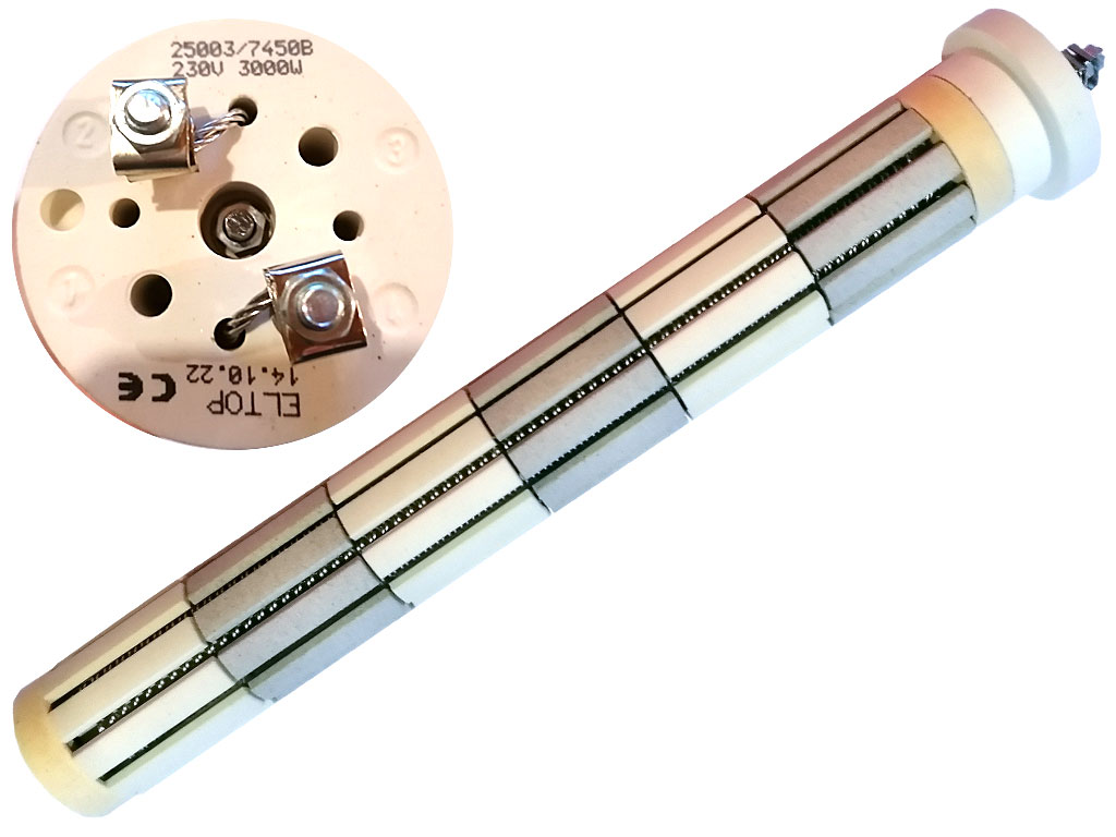 Topné těleso keramické 3000W / 230V, 6 článků, délka 345mm,  suché topné těleso