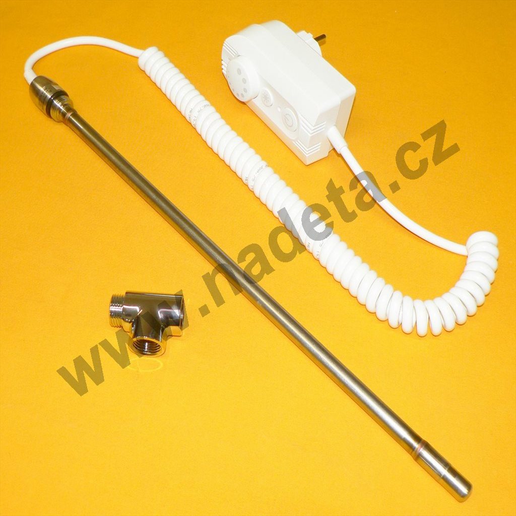 Topné těleso, koupelnový žebřík 300W 230V + termostat+ "T" kus