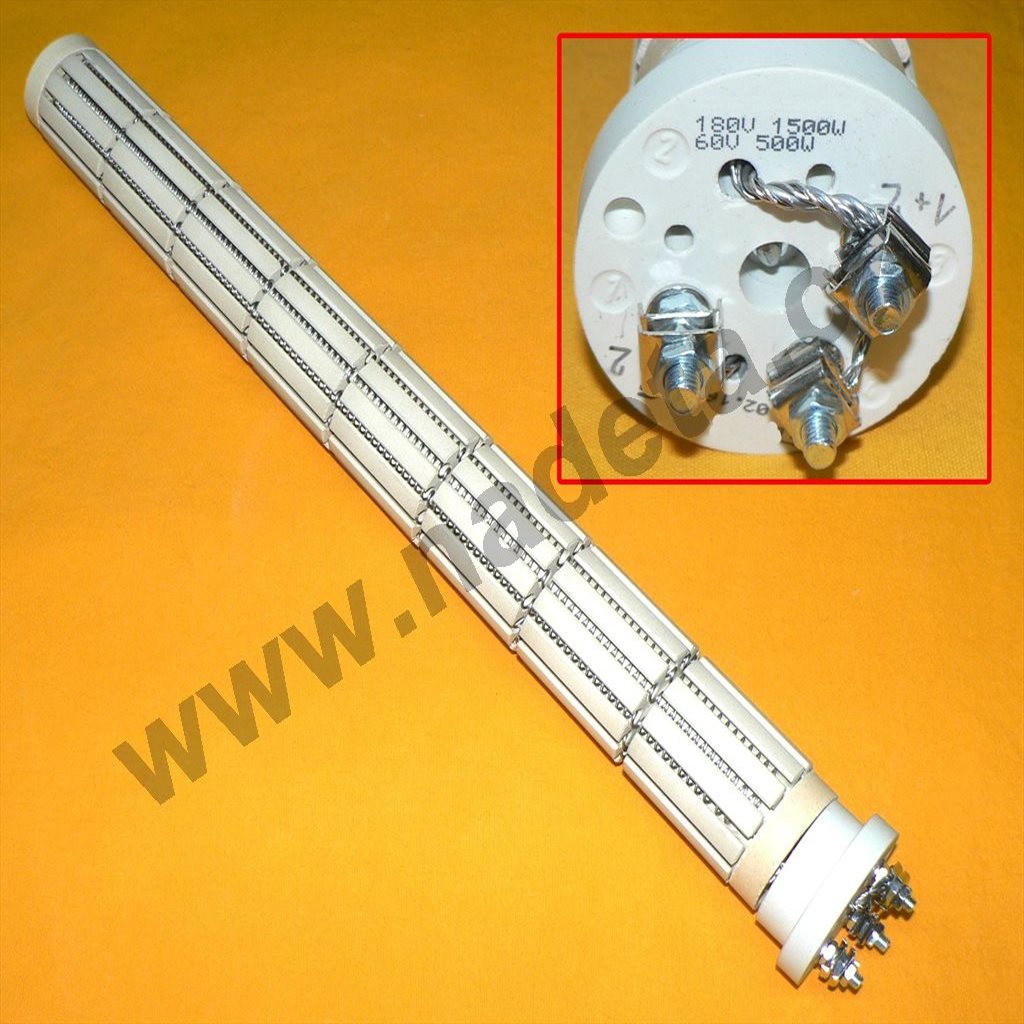 Topné těleso kreamické 1500 W / 180 V + 500 W / 60 V DC, l = 490 mm