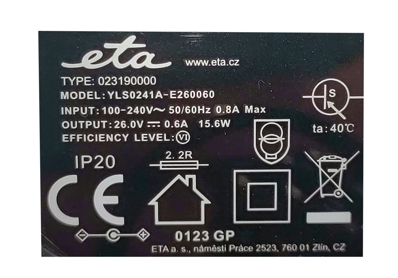 Tyčový vysavač - nabíjecí adaptér Eta Supersonic 0231 00210