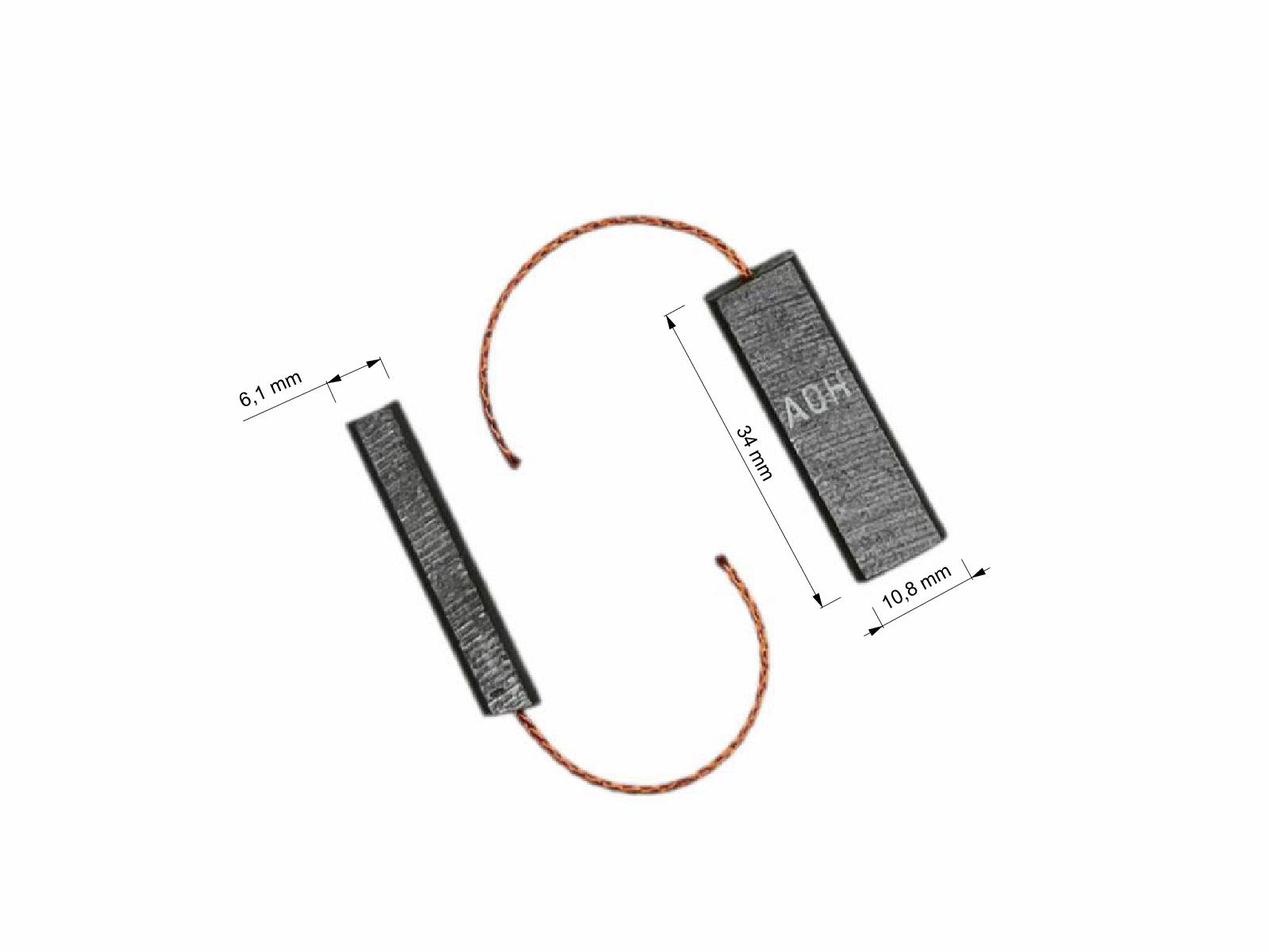 Uhlíky Zelmer 2ks, 6,1 x 10,8 x 34 mm, uhlíky bez držáku do elektromotoru vysavače COBRA 2000