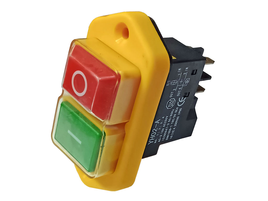 Vypínač, elektromagnetický spínač elektrického nářadí 4-piny žlutý YH02-A / DKLD DZ-6F 4P / KJD17B-C / SSTM-04