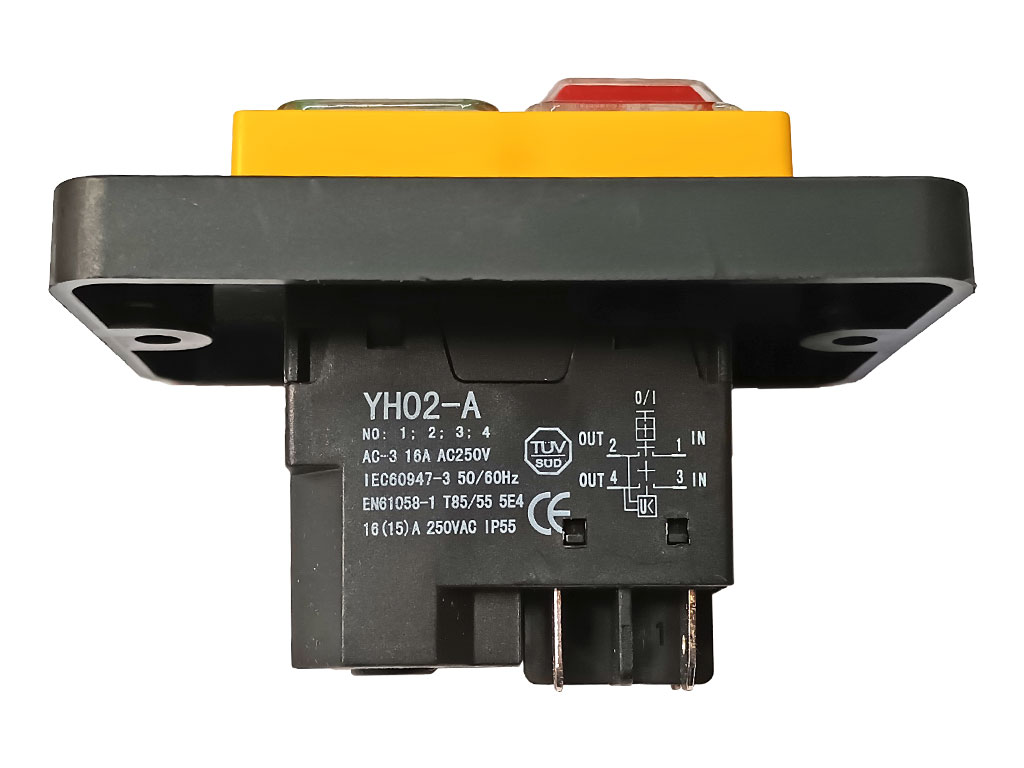Vypínač, elektromagnetický spínač elektrického nářadí 4-piny žlutý s rámečkem YH02-A / SSTM-02 / DZ04-2